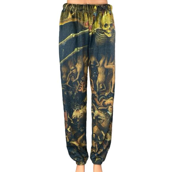 MNML Multicolor Skull Graphic High Waist Wide Tapered Trousers Jogger Pants Sz S - Picture 1 of 8